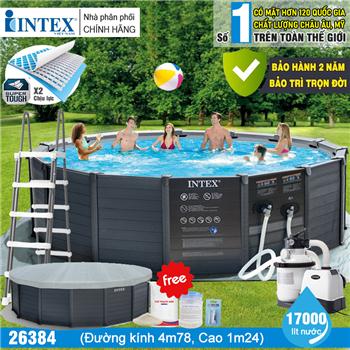 Bể bơi khung kim loại chịu lực giả gỗ 4m78 INTEX 26384