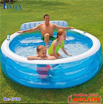 Bể bơi bơm hơi gia đình có ghế ngồi tròn xanh Intex 57190