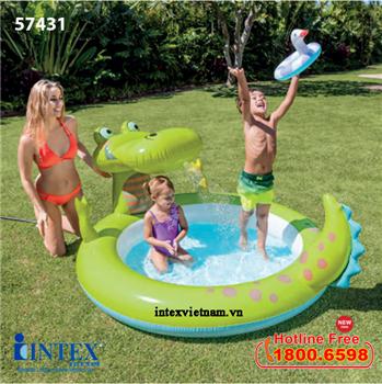 Bể bơi phao cá sấu chúa có vòi phun mưa INTEX  57431