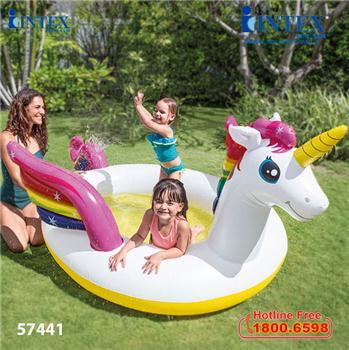 Bể bơi phao ngựa thần sắc màu có vòi phun mưa intex 57441
